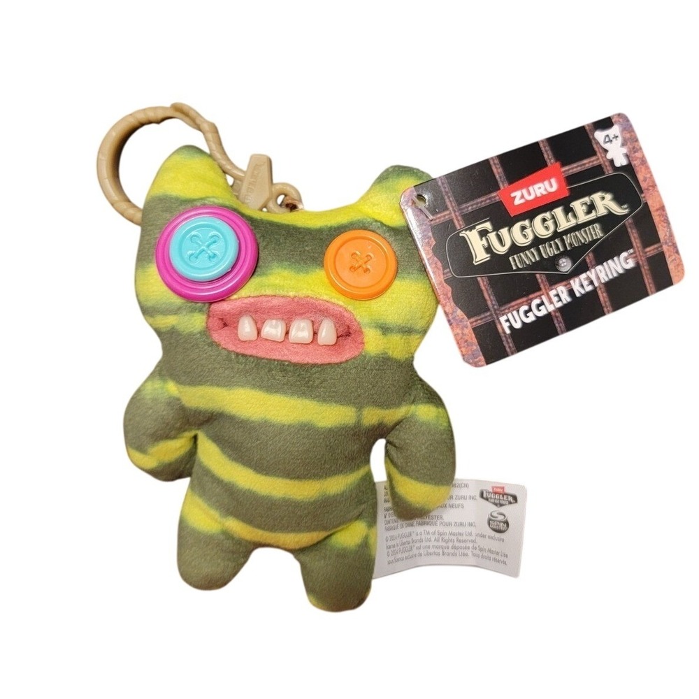 Fuggler Funny Ugly Monster Keychain Green Striped Plush Toy NEW